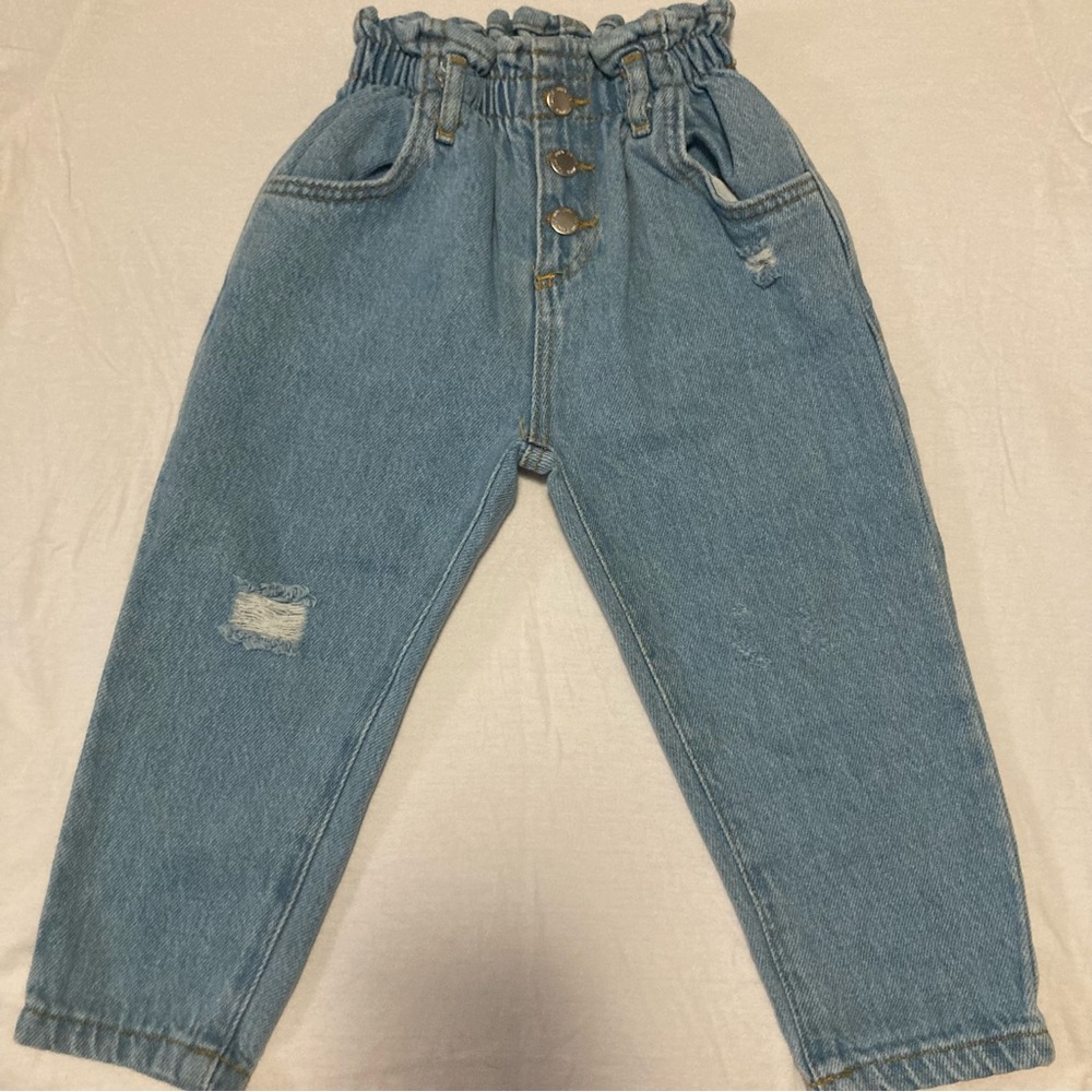 Zara toddler paper bag jeans in light blue size 18-24